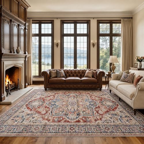 Amada Large 8x10 Washable Area Rug for Living Room (8' x 10' (Rectangular) / Red)