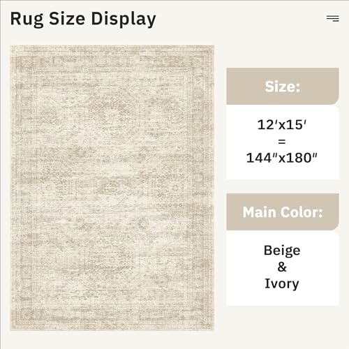 12x15 Washable Area Rugs Soft Living Room Rug Abstract Beige (Beige / 12' x 15' (Rectangular))