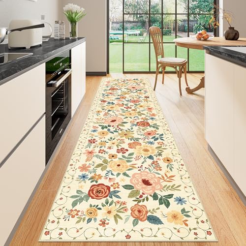 2.6x10 Hallway Runner Rug Washable Kitchen Rug Non Slip Beige Yellow (Beige Yellow / 2'6" x 10' (Rectangular))