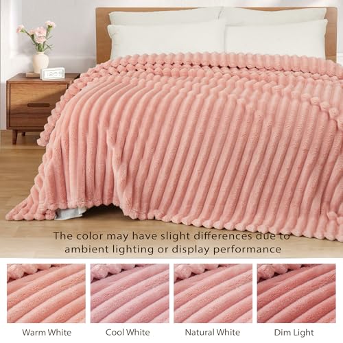 Striped Twin Size Fleece Blanket for Bed (Pink / Twin ( 60x80 IN ))