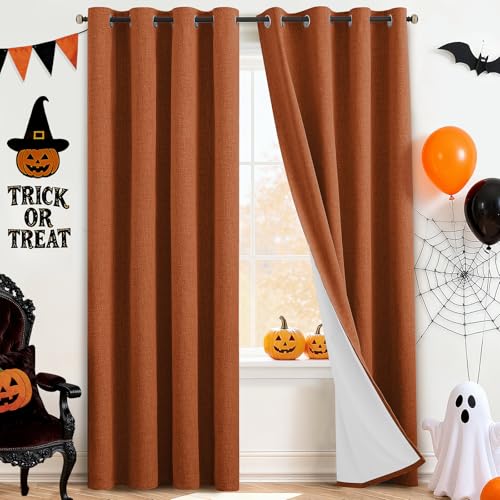 Burnt Orange Linen Curtains 90 Inches Long for Living Room (Linen Burnt Orange / 52"W x 90"L (Pack of 2))