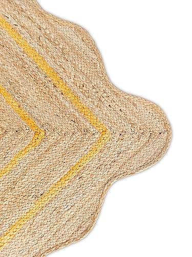 Wave Scalloped Natural Jute Rug (Yellow / 5'x8' (Rectangular))
