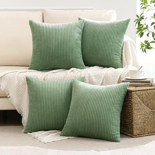 Soft Corduroy Decorative Throw Pillow Covers Sage Green 18x18 (18" x 18" (Pack of 4) / Sage Green)