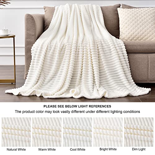 Ribbed Jacquard Off White Blankets Queen Size for Bed (White / Queen(90"x90"))