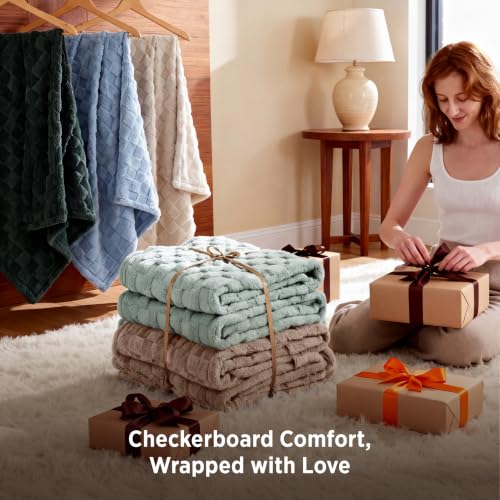 Checkered Soft King Size Blankets for Bed (03 Light Brown / King (108" X 90"))