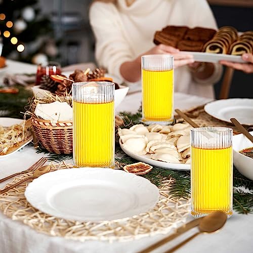 12 Pcs Ribbed Drinking Glasses Clear Vintage Cups Set (9 oz 12 oz)