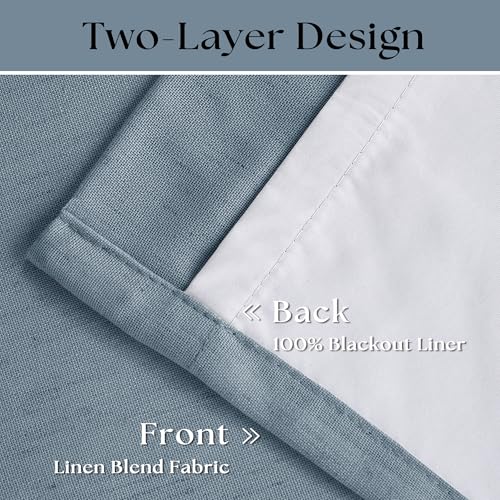 Dusty Blue 100% Blackout Linen 108 Inch Curtains for Bedroom Pinch Pleated (Dusty Blue / 40"W x 108"L (Pack of 2))