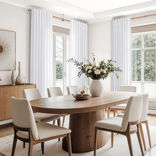 Snow White Linen Curtains 90 Inches Long for Living Room Light Filtering Semi Sheer Curtain Back Tab Luxury Neutral Coastal Modern Farmhouse Decor Drapes for Bedroom Dinner Room 52x90 (52"W x 90"L (Pack of 2) / Snow White)