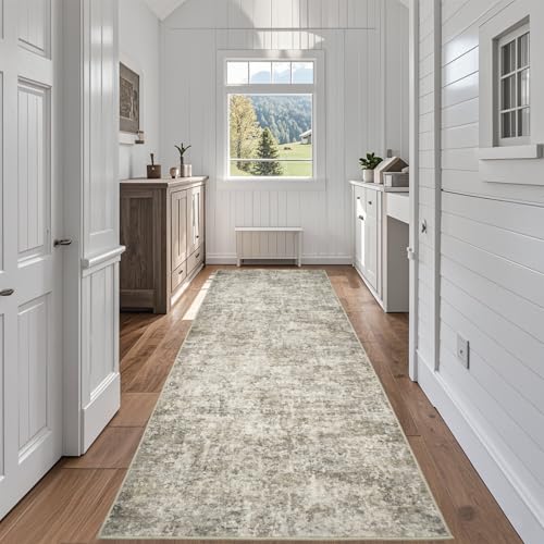 Runner Rugs for Hallways Kitchen 2.6x8 Non Slip Washable Beige Brown (Beige/Brown / 2'6" x 8' (Rectangular))