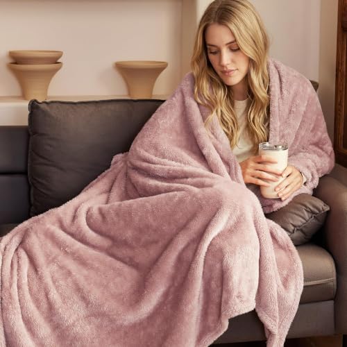 Fuzzy Plush Fleece Bed Blanket King Size (Dusty Pink / 104x90 IN)