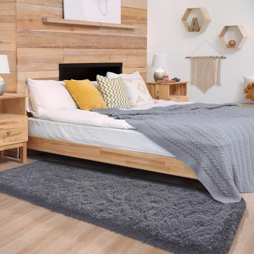 Soft Runner Rugs for Bedroom Living Room Plush Fluffy Rugs 2x6 (Coal Grey / 2' x 6' (Runner))