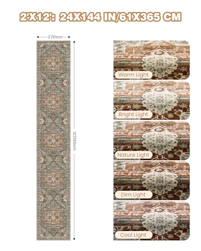 Hallway Runner Rug 2x12 Extra Long Washable Runner (Grey / 2' x 12' (Runner))