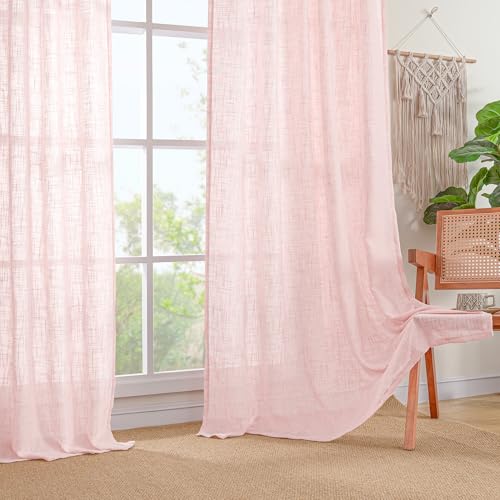 72 inch Pink Semi Sheer Linen Curtains for Living Room 2 Panels (Pink / 52"W x 72"L (Pack of 2))