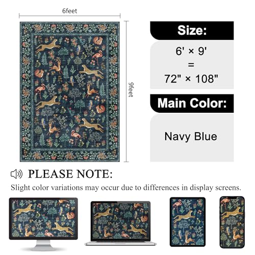 6x9 Area Rug Washable Animal Living Room Rug Non Slip (Navy Blue (Animal) / 6' x 9' (Rectangular))