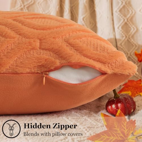 Faux Fur Plush Soft Orange Throw Pillow Covers 26x26 Set of 2 (26" x 26" (Pack of 2) / Orange)