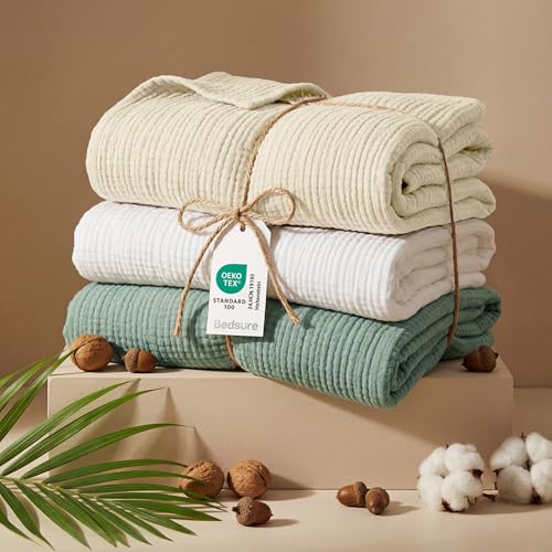 100% Cotton Muslin Blankets for Adults (03 - Sage Green / Throw XL (50" X 70"))
