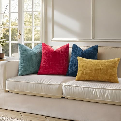 Textured Chenille Throw Pillow Covers 18x18 Set of 2 Red (Christmas Red / 18" x 18" (Pack of 2))