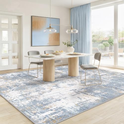 Washable 9'x12' Abstract Area Rug for Living Room Light Blue (Light Blue / 9' x 12' (Rectangular))
