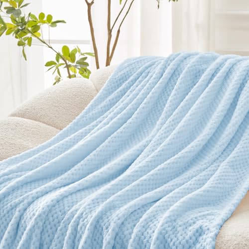 Large Waffle Fleece Throw Blanket for Couch (Light Blue / 50x70 in)
