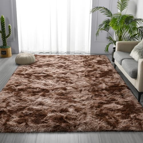 Large Shag Area Rugs 5 x 8 (Tie-dyed Coffee / 5' x 8' (Rectangular))