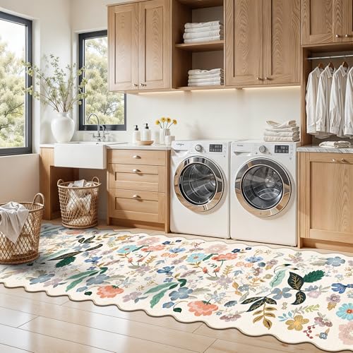 Washable 2x8 Hallway Runner Rug (2' x 8' (Rectangular) / Cream/Floral)