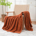 Burnt Orange Throw Blanket 50"×60" Fuzzy 3D Jacquard Decorative (Burnt Orange / 50"×60”)