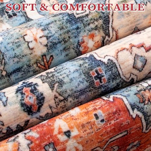 6ft Washable Non Slip Round Boho Area Rug for Bedroom (Tribal Medallion/Multi / 6' (Round))