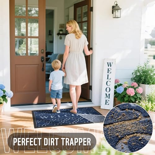 Welcome Mat Outdoor Indoor (60x36 Inch / Blue)