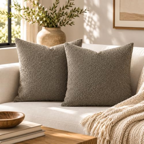 Boucle Throw Pillow Covers 24x24 inch Dark Brown (Brown / 24" x 24" (Pack of 2))