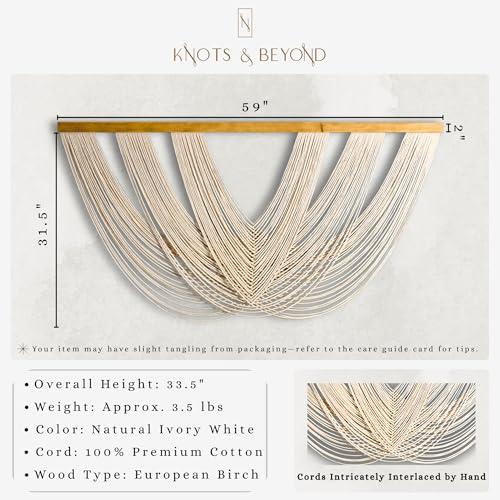 Extra Large Macrame Wall Hanging 59" x 33" (59"L x 33.5"W / Ecru)