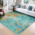 Washable Square 8'x8' Area Rug for Living Room Teal Multi (Teal Blue/Green/Orange / 8' x 8' (Square))