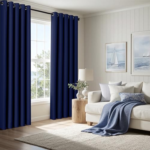 Navy Blue Blackout Bedroom Curtains Drapes 72 Inch Long 52"x72" (Navy Blue / 52"W x 72"L (Pack of 2))