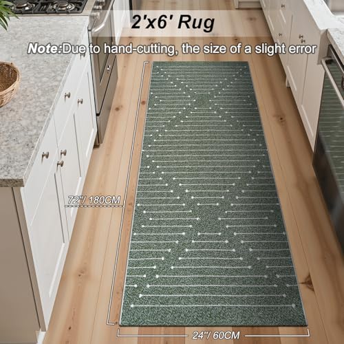 2x6 Green Entryway Runner Rug (Dark Green & White / 2' x 6' (Runner))