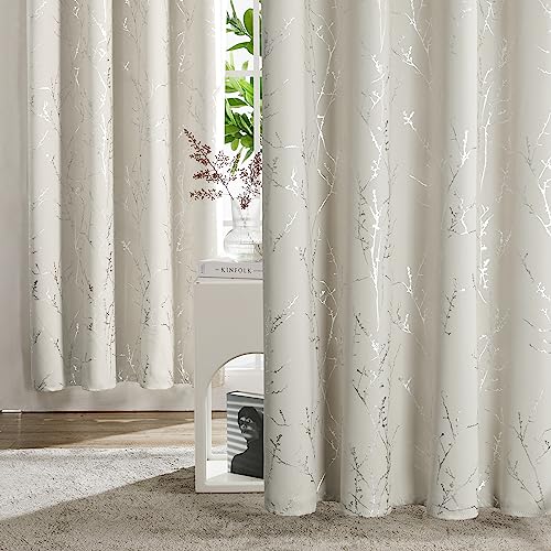 Living Room Curtains 54 Inches Long (Light Beige/Tree Branch / 42"W x 54"L (Pack of 2))