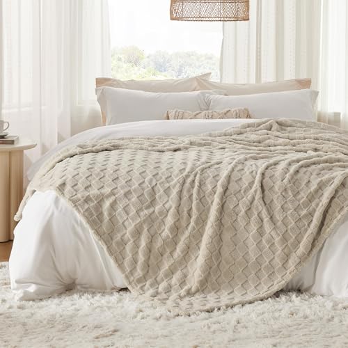 Checkered Soft Cozy Queen Blanket for Bed (Oatmeal / Queen (90" X 90"))