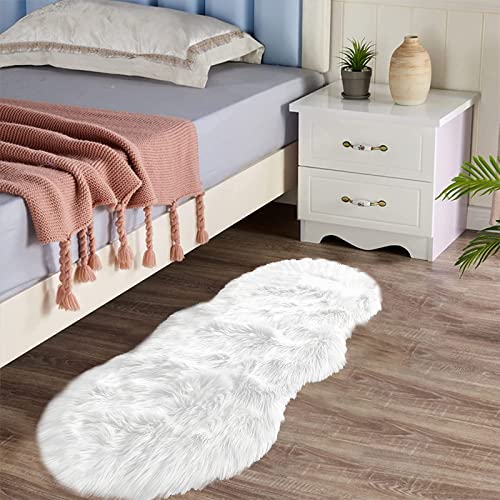 Faux Sheepskin 2x4 Shag Throw Rugs White Fur Sheep Skin Rug Carpet Alfombras para Habitacion Furry Rug for Bedroom Cushion Home Décor (2' x 4' (Sheepskin) / White)