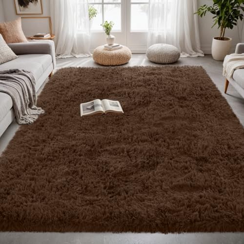 4x6 Fluffy Shag Area Rugs for Living Room Bedroom (Brown / 4' x 6' (Rectangular))
