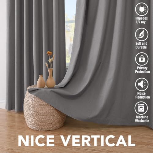 100% Blackout Linen Curtains 108" L 2 Panels Grey (Grey / 52"W x 108"L (Pack of 2))