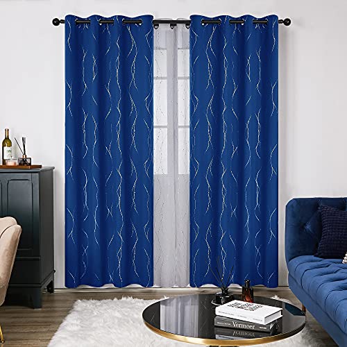 Living Room Curtains 95 Inches Long (Royal Blue/Wave Dots / 52"W x 95"L (Pack of 2))