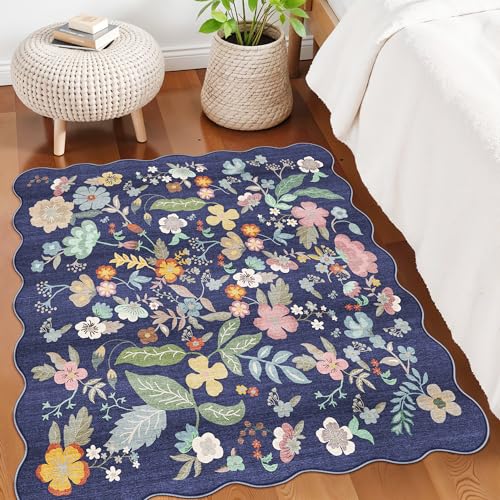 Floral Square Area Rug for Family (5' x 5' (Square) / Purple)