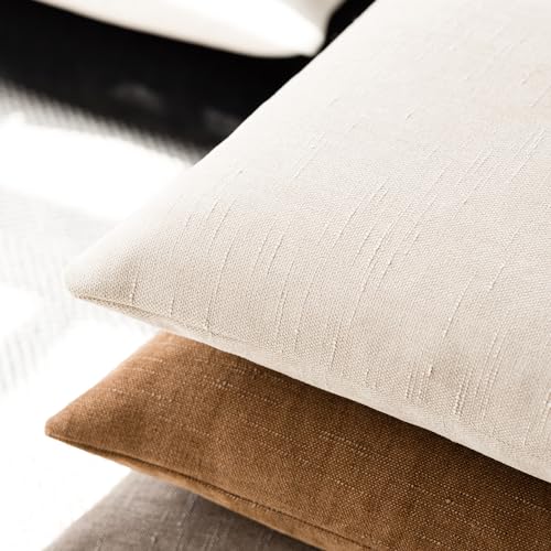 Textured Chenille Lumbar Throw Pillow Covers 12x20 (20" x 12" (Pack of 2) / Light Beige)