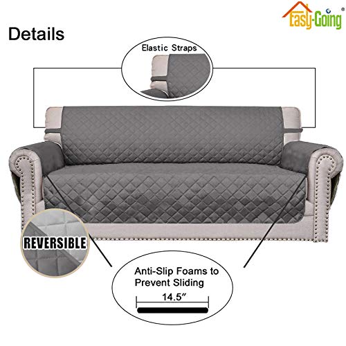 Sofa Slipcover Reversible Loveseat Sofa Cover Couch Cover for 2 Cushion Couch Furniture Protector with Elastic Straps for Pets Kids Dog Cat (Gray/Light Gray / Medium-XL Loveseat)