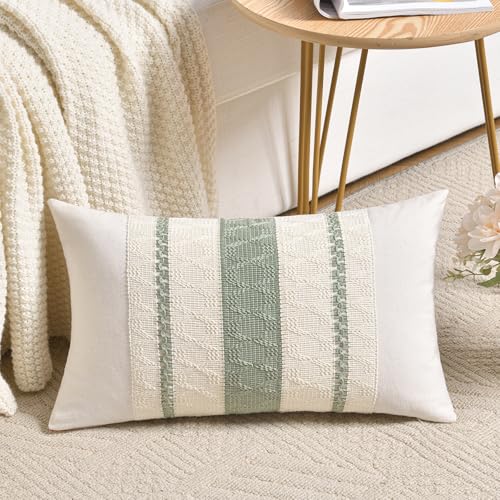 Set of 1 Sage Green Boho Lumbar Decorative Throw Pillow Covers 14x24 Inch for Living Room Bedroom Couch Bed Sofa (24" x 14" (Pack of 1) / Sage Green)