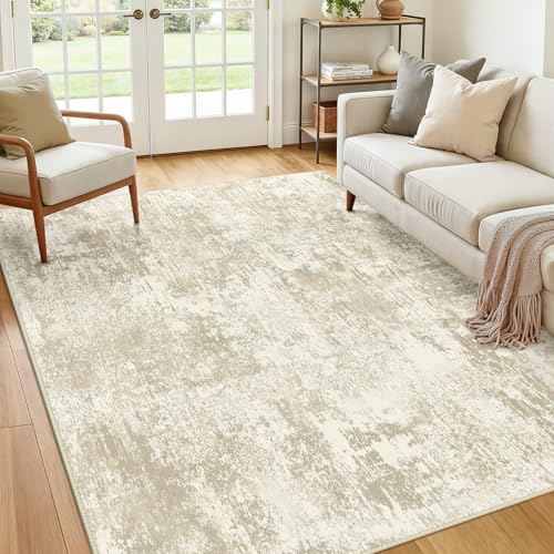 Washable 6'x9' Abstract Area Rug for Living Room Cream Beige (Beige/Cream / 6' x 9' (Rectangular))