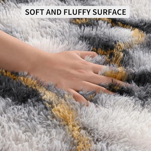 Soft Fluffy Rugs for Bedroom (White Black Gold / 4' X 6' (Rectangular))
