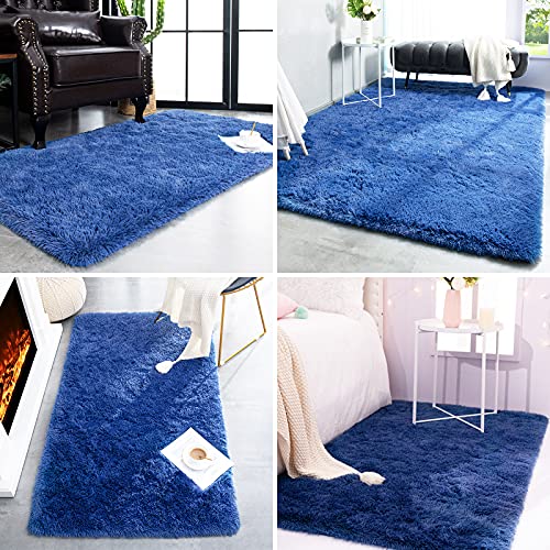 Super Soft Shaggy Rugs Fluffy Carpets (4' x 6' (Rectangular) / Indigo)