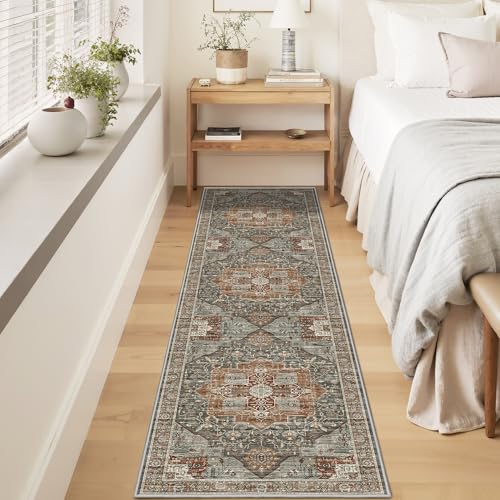 Runner Rug 2x8 Runners for Hallways Washable Rugs (Grey / 2' x 8' (Runner))