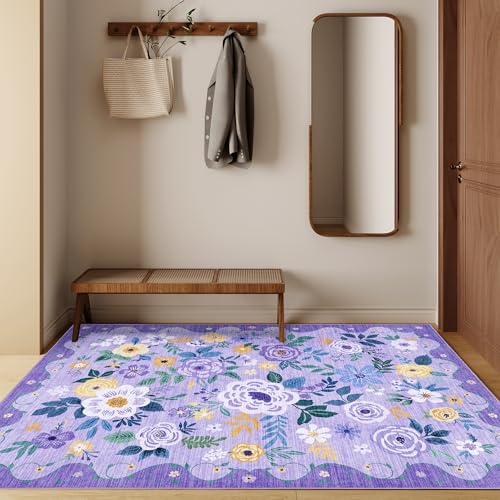 3x5 Area Rug Floral Washable Rug for Bedroom Non Slip (Purple / 3' x 5' (Rectangular))