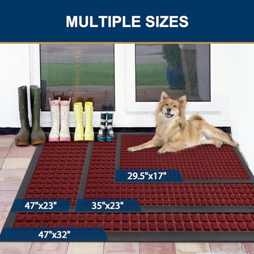 Front Door Mat Outside Entrance (Red / 59" X 34")