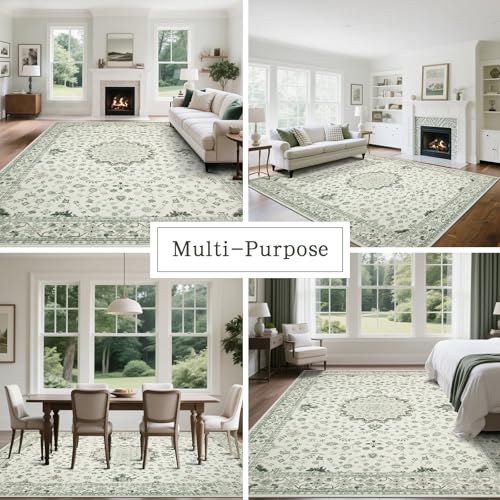 8x10 Washable Area Rugs for Living Room (8' x 10' (Rectangular) / Green-white)